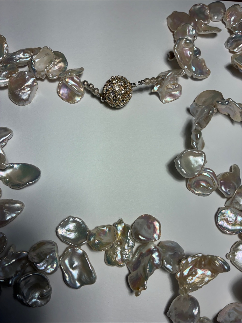 Keshi Pearl Necklace with Beaded magnetic Clasp - Iridescent White Pearls - Picture 6 of 7